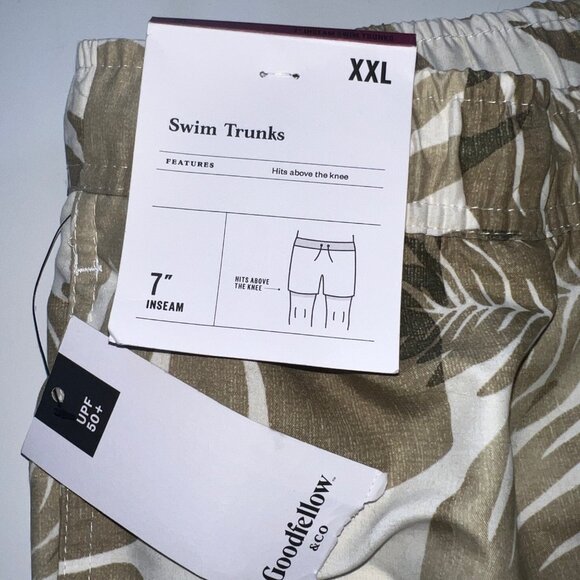 Goodfellow Swim Trunks Mens XXL Tan White Tropical Print Mesh Lined Drawstring - Picture 4 of 6